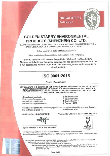 China Golden Starry Environmental Products (Shenzhen) Co., Ltd. Certification
