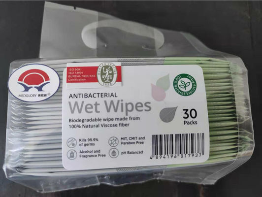 Biodegradable 30 Packs Antibacterial Wet Wipes 100% Natural Viscose Fiber