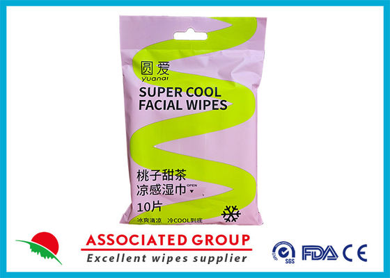 ISO 9001 Certified Yuanai Peach Sweet Tea Cooling Wipes Hypoallergenic Adult Wipes 15*20cm