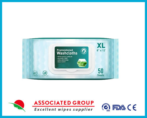 Disposable XL Premoistened Washcloths 50 sheets 8" x 12" for Adults